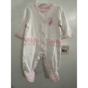 Baby Girls Little Me Pink Heart Footed Romper W/ Hat 3M